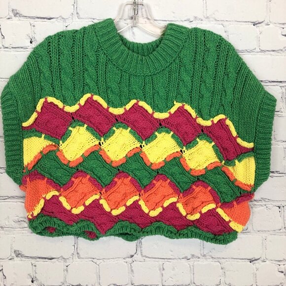 Zara Green Cropped Sweater Size L Chunky Knit Short Sleeve - Picture 1 of 3